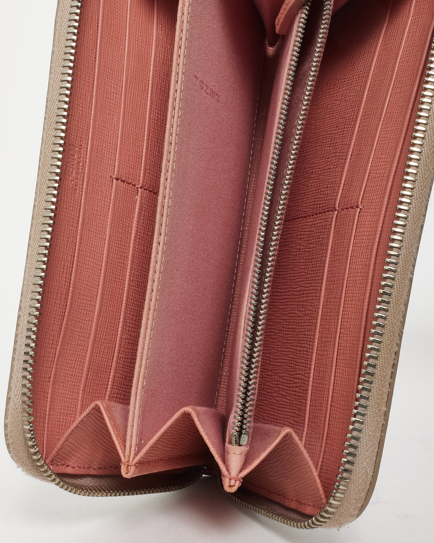 Fendi Beige/Pink/Red Leather Monster Zippy Wallet