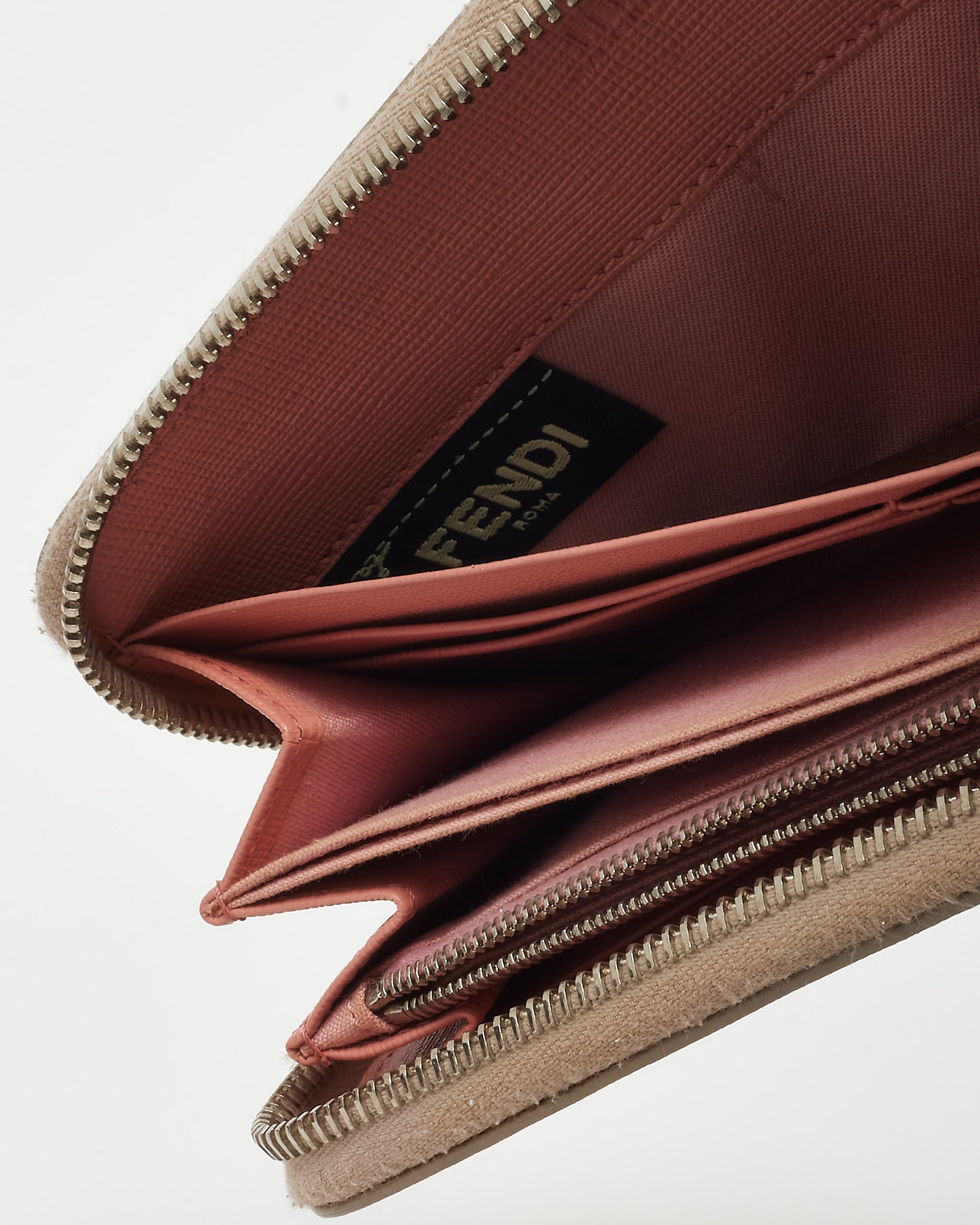 Fendi Beige/Pink/Red Leather Monster Zippy Wallet