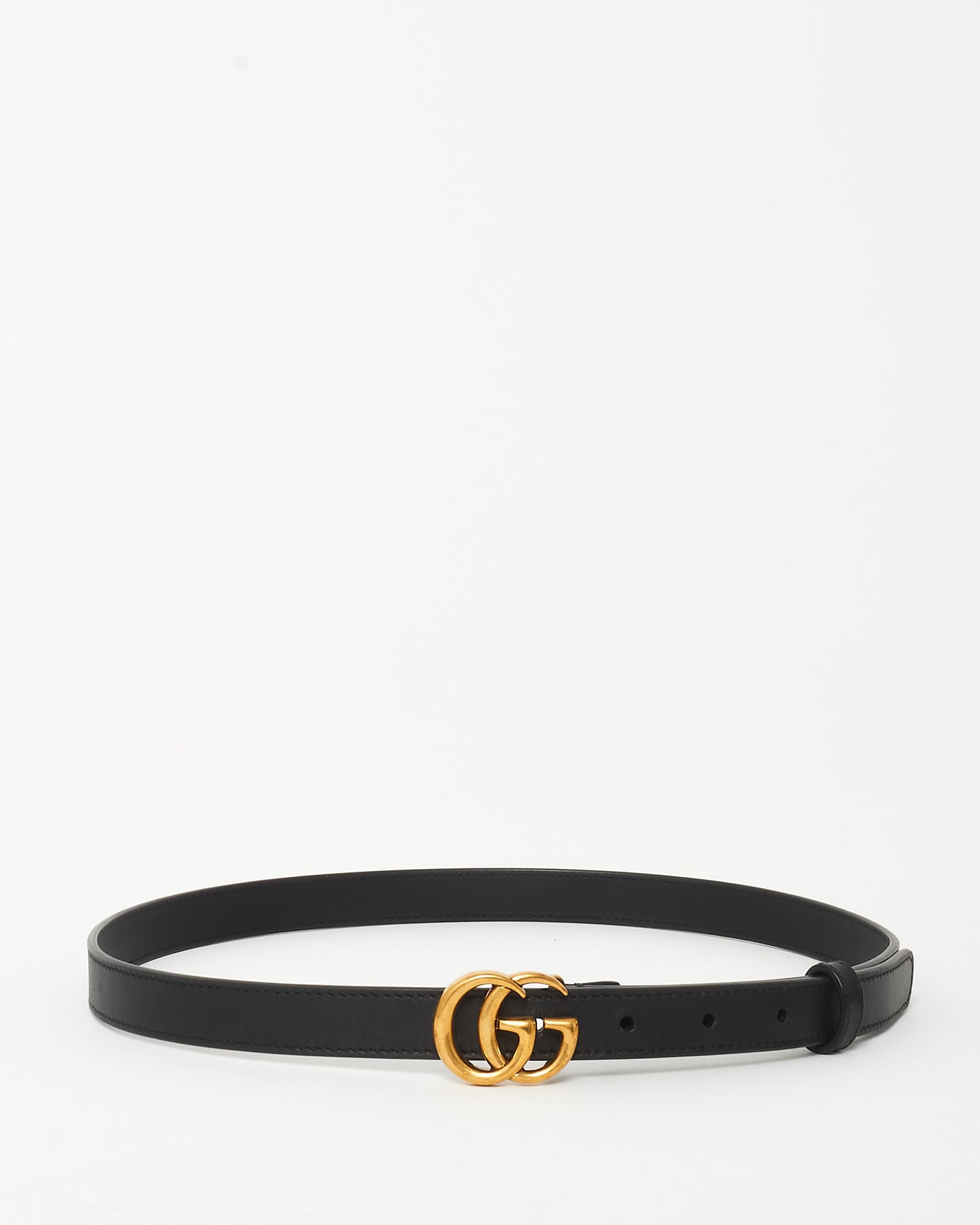 Gucci Black Leather Thin GG Marmont Belt GHW - 85/34