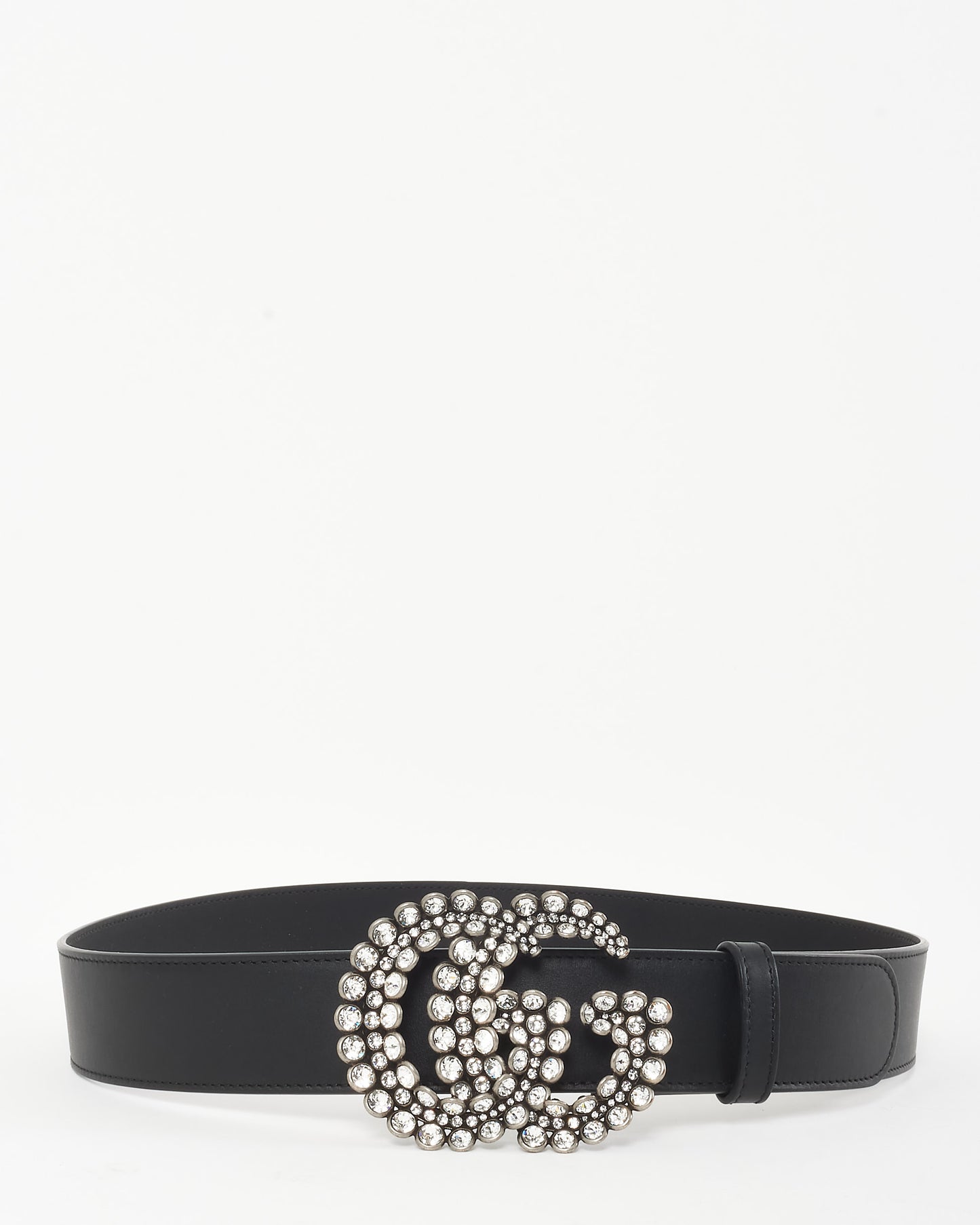 Gucci Black Calfskin Leather Crystal GG Marmont Belt - 85/34