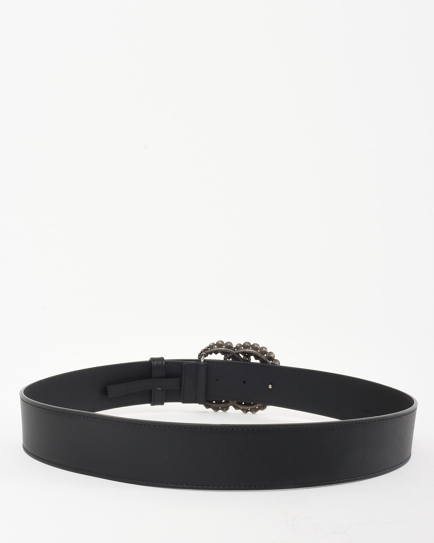 Gucci Black Calfskin Leather Crystal GG Marmont Belt - 85/34