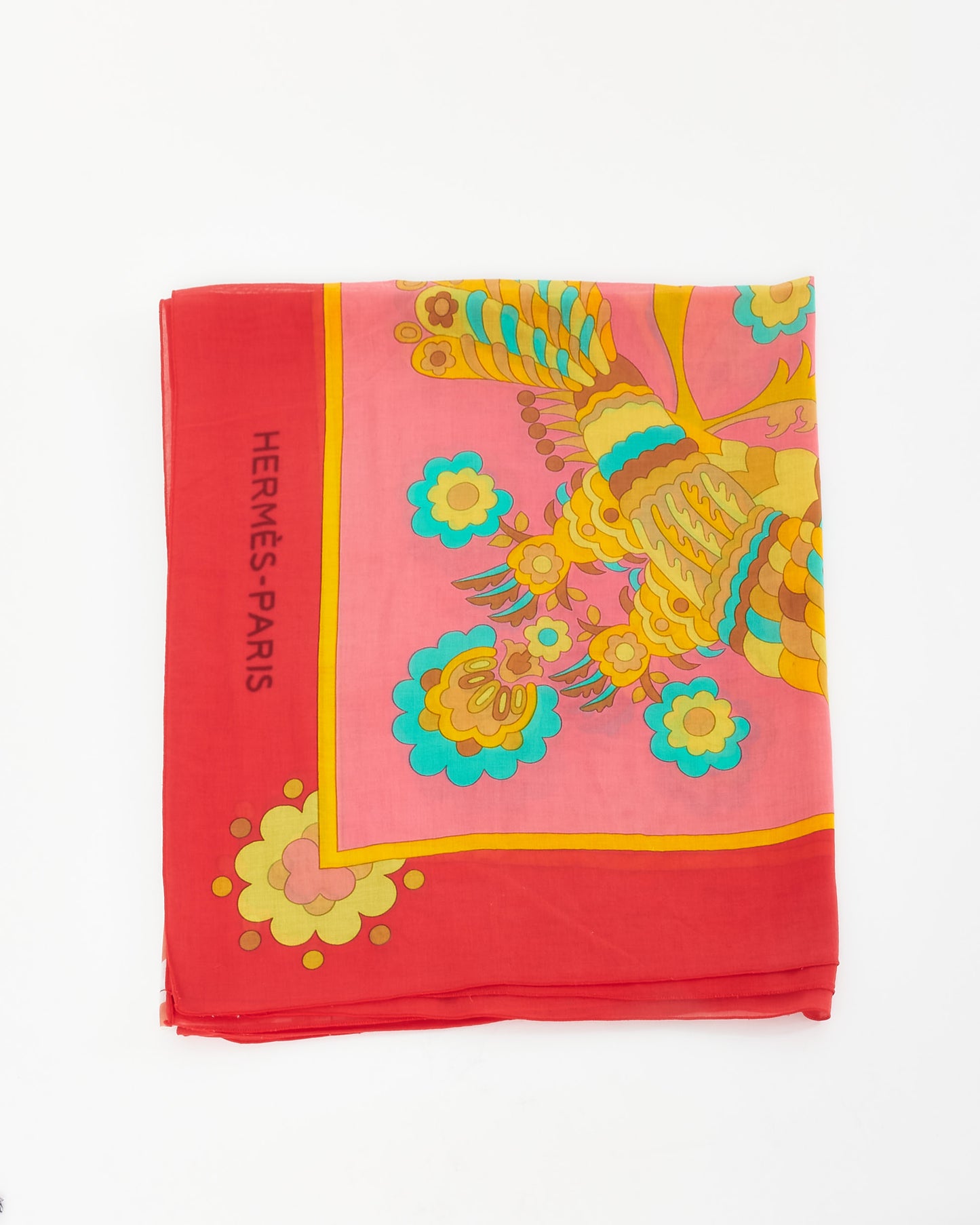 Hermès Pink/Red/Multi Paisley and Boat Cotton Mousseline Shawl Scarf