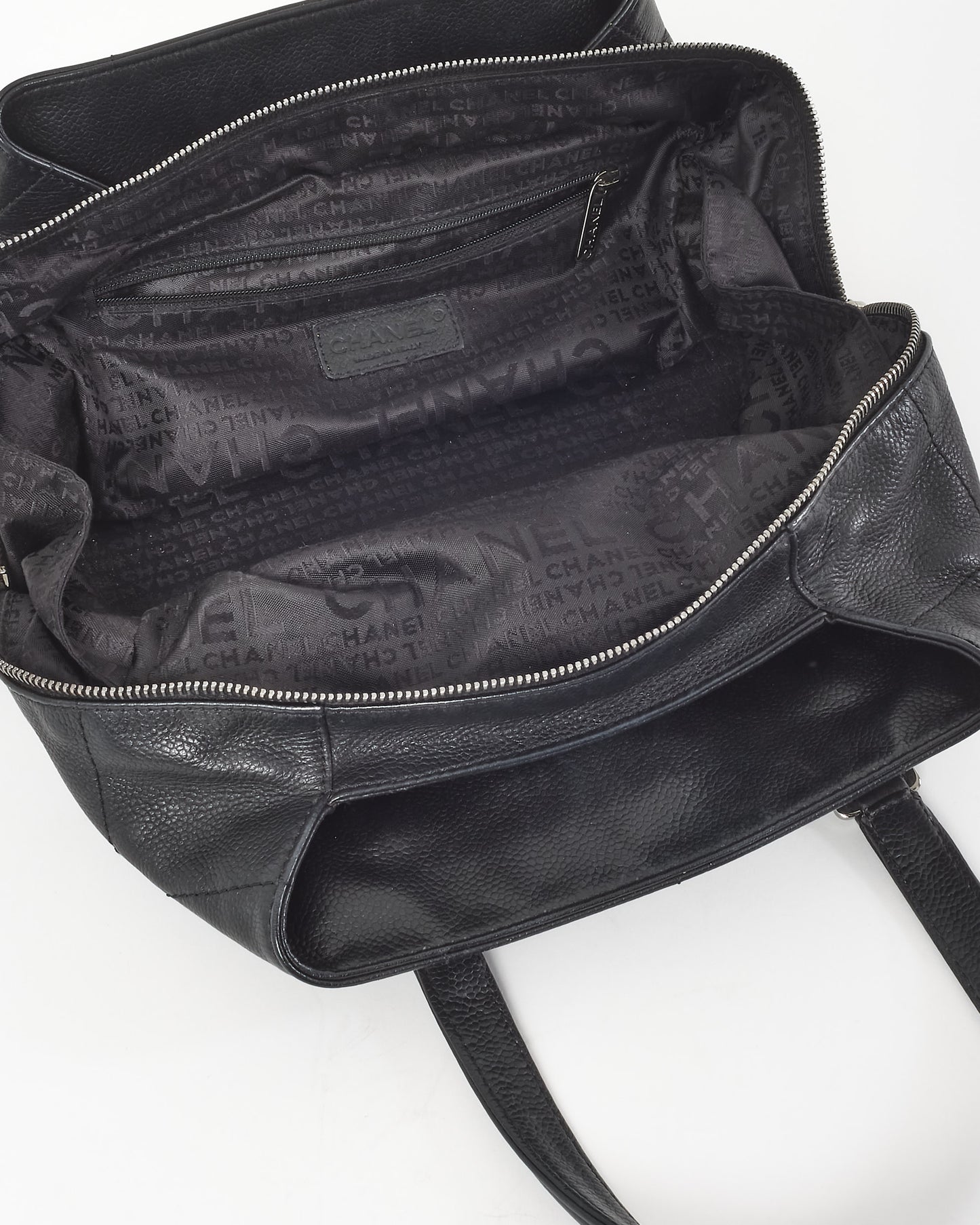 Chanel Vintage Black Leather Chocolate Bar Bowler Tote