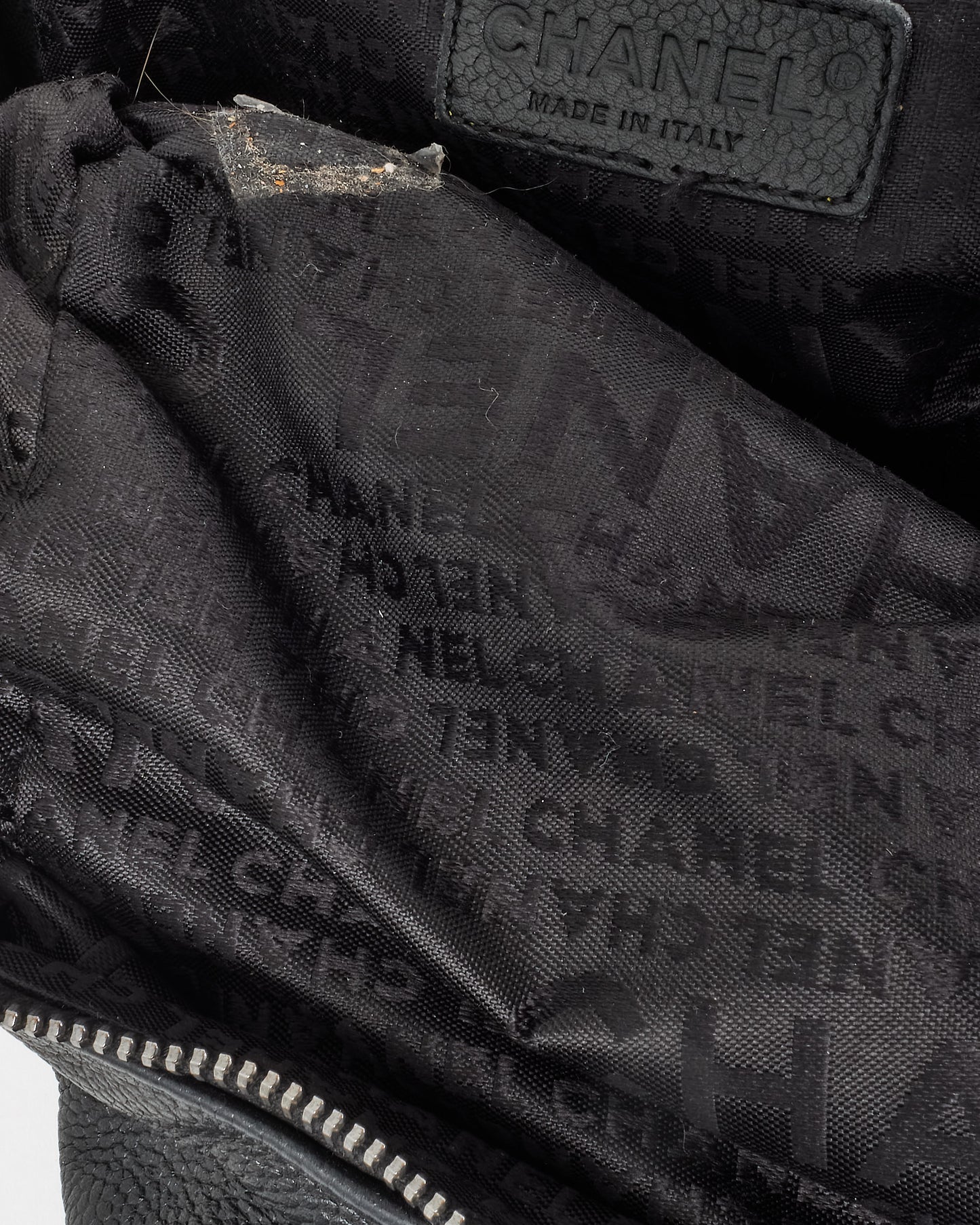 Chanel Vintage Black Leather Chocolate Bar Bowler Tote