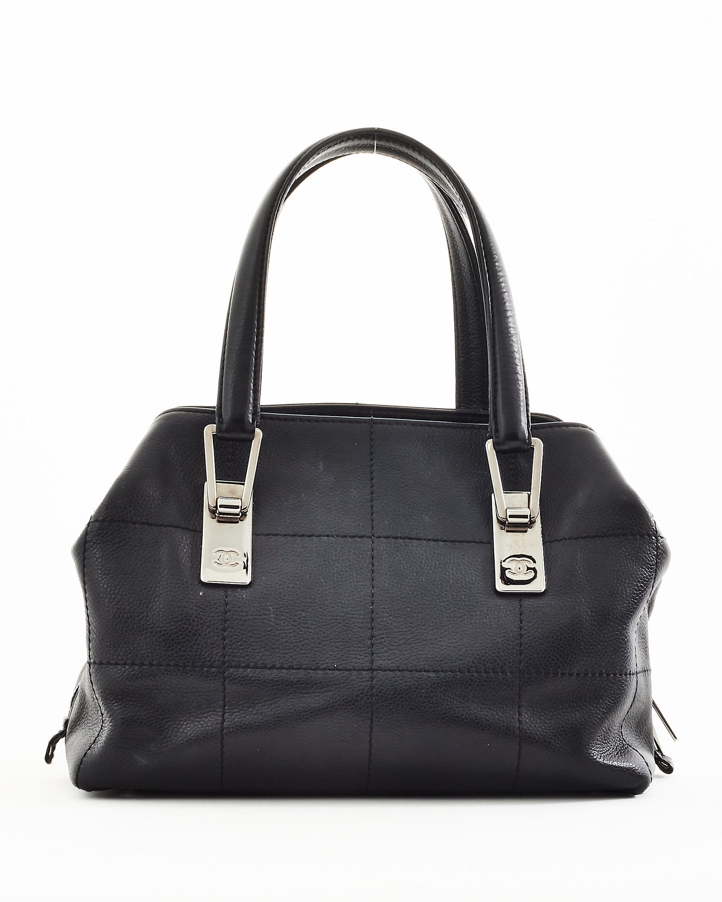 Chanel Vintage Black Leather Chocolate Bar Bowler Tote