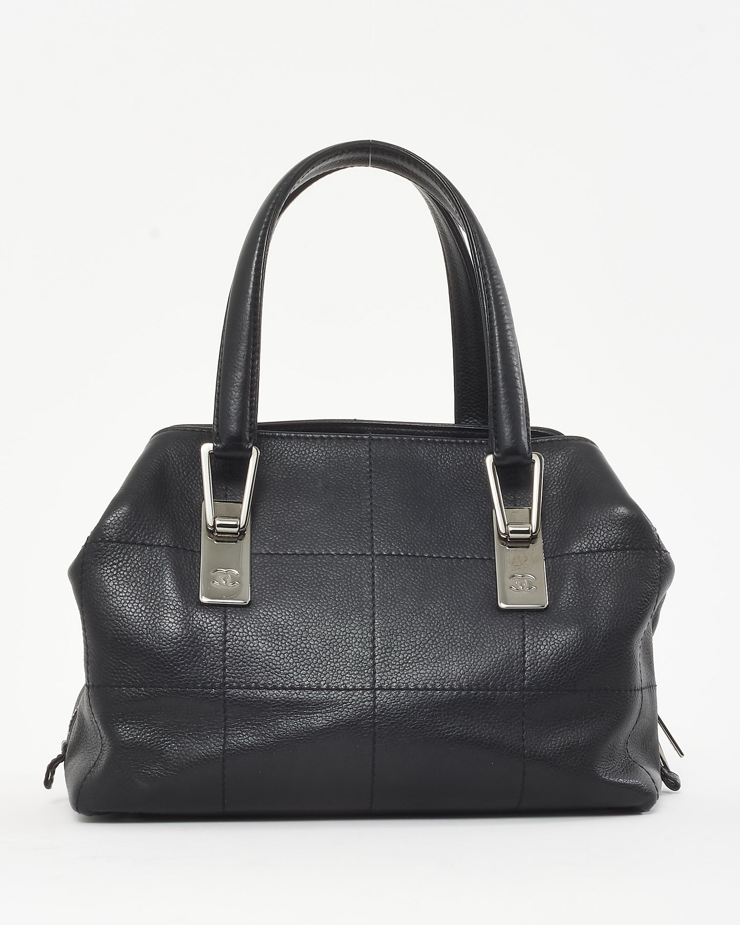 Chanel Vintage Black Leather Chocolate Bar Bowler Tote