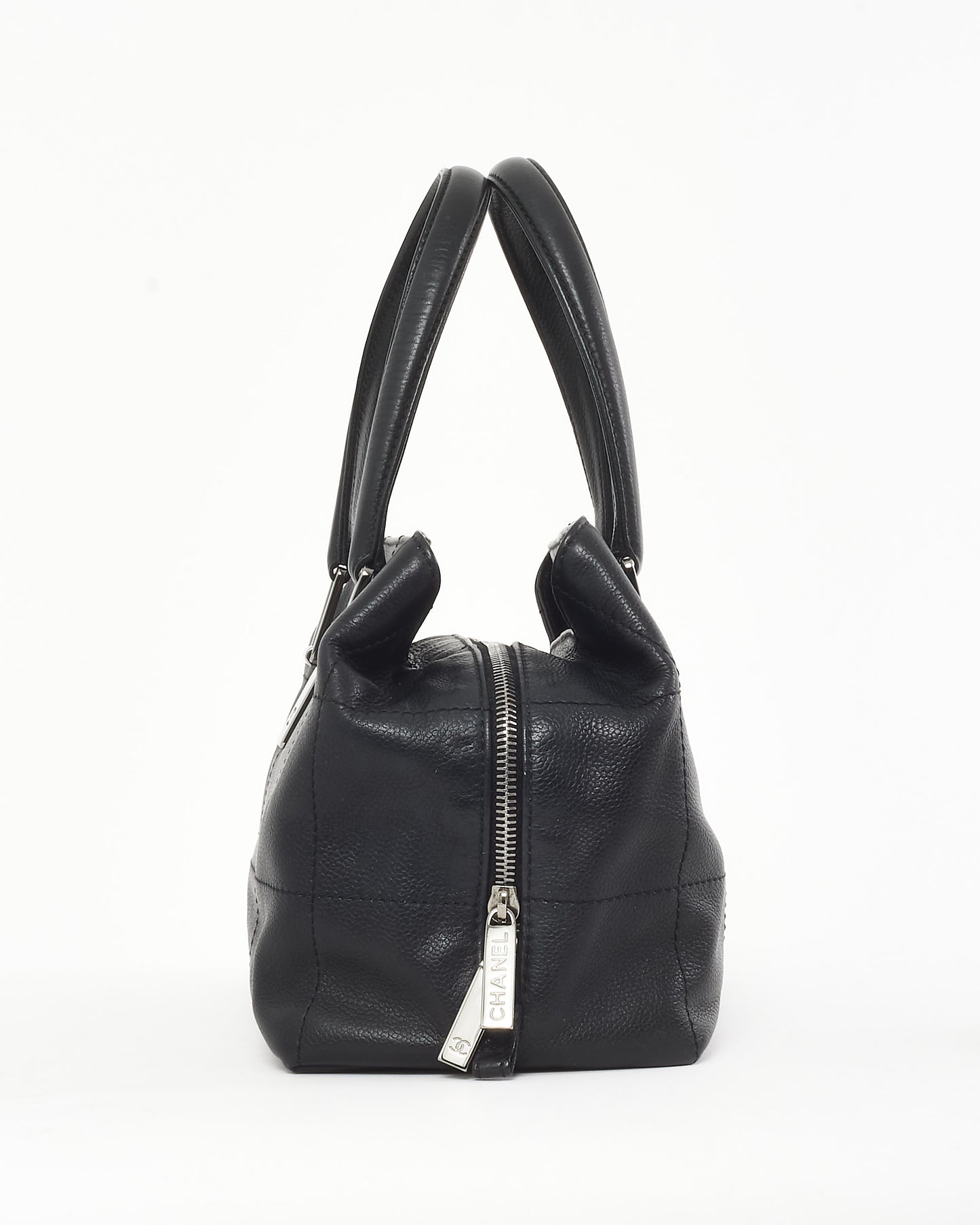 Chanel Vintage Black Leather Chocolate Bar Bowler Tote
