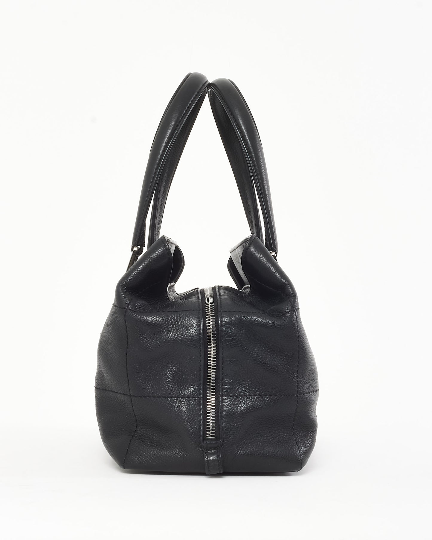 Chanel Vintage Black Leather Chocolate Bar Bowler Tote
