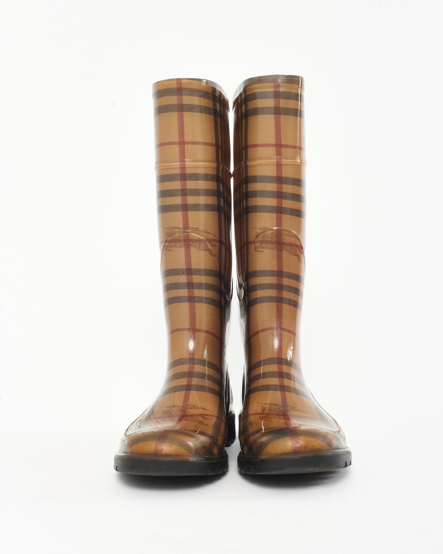 Burberry Beige Haymarket Check Rubber Rain Boots - 37