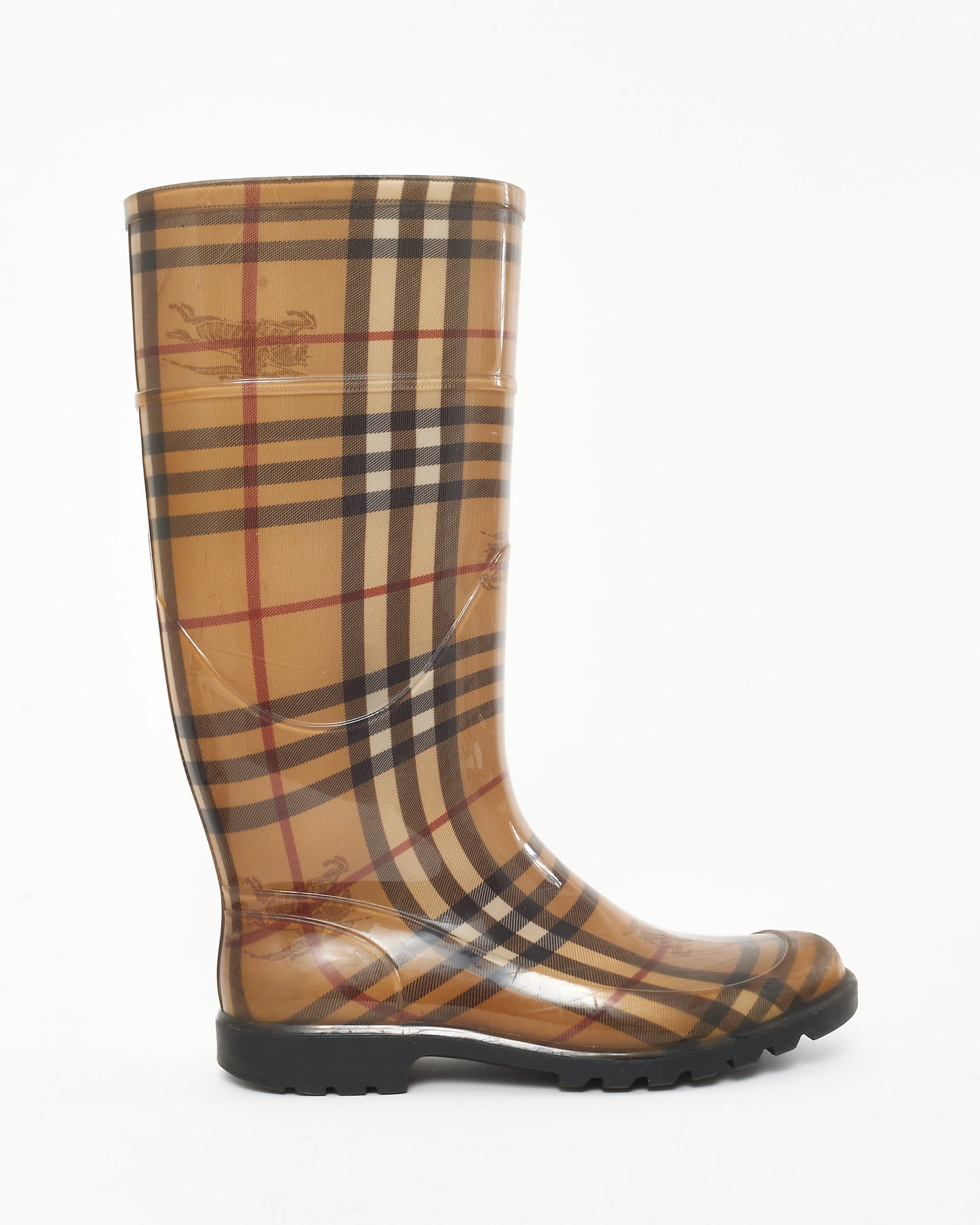 Burberry Beige Haymarket Check Rubber Rain Boots - 37