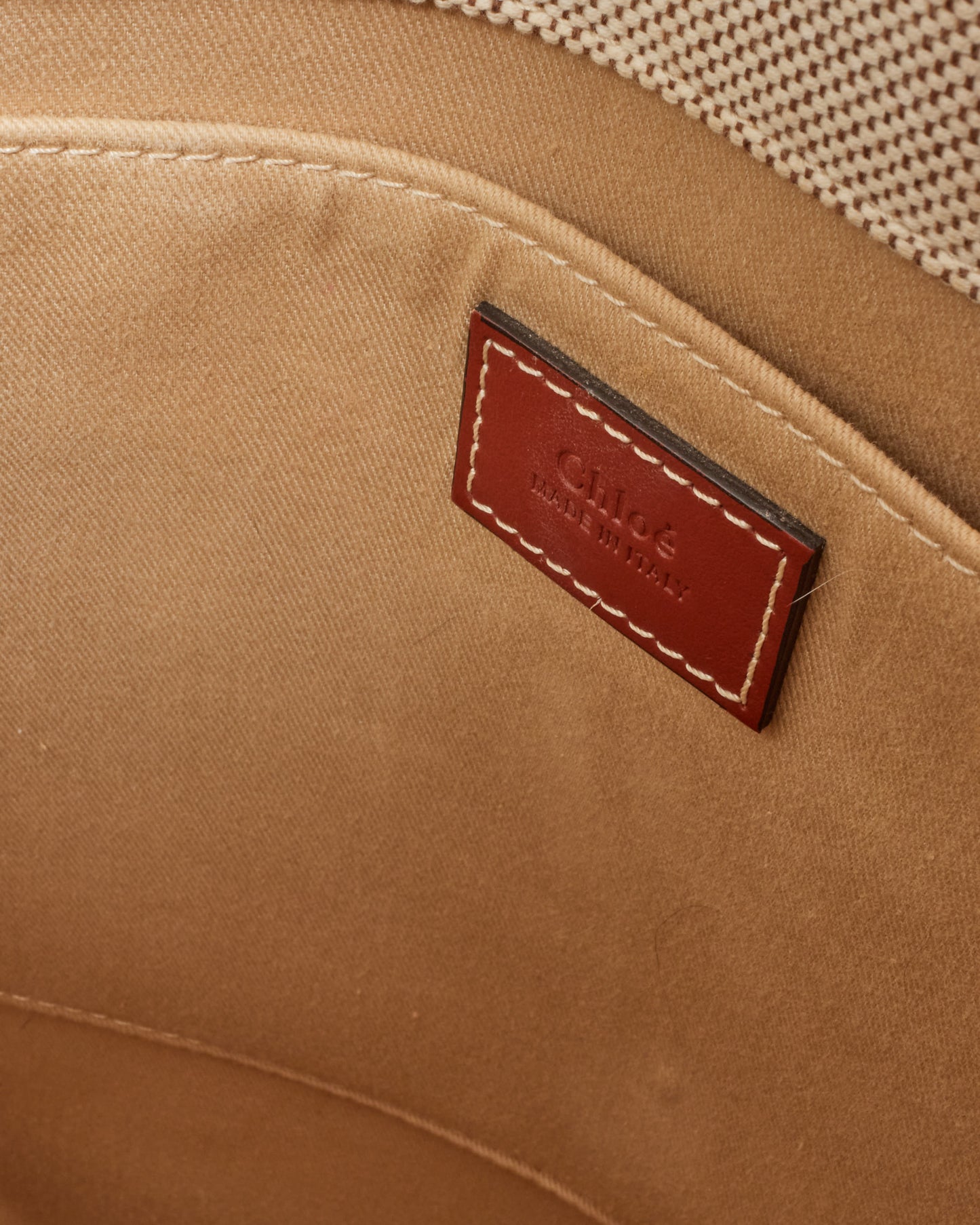 Chloé Beige Canvas & Brown Leather Trim Large Woody Tote Bag