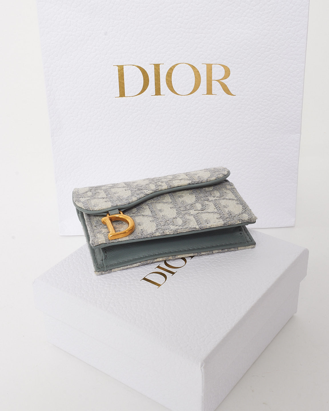 Dior Grey Dior Oblique Jacquard Canvas Saddle Bloom Card Holder