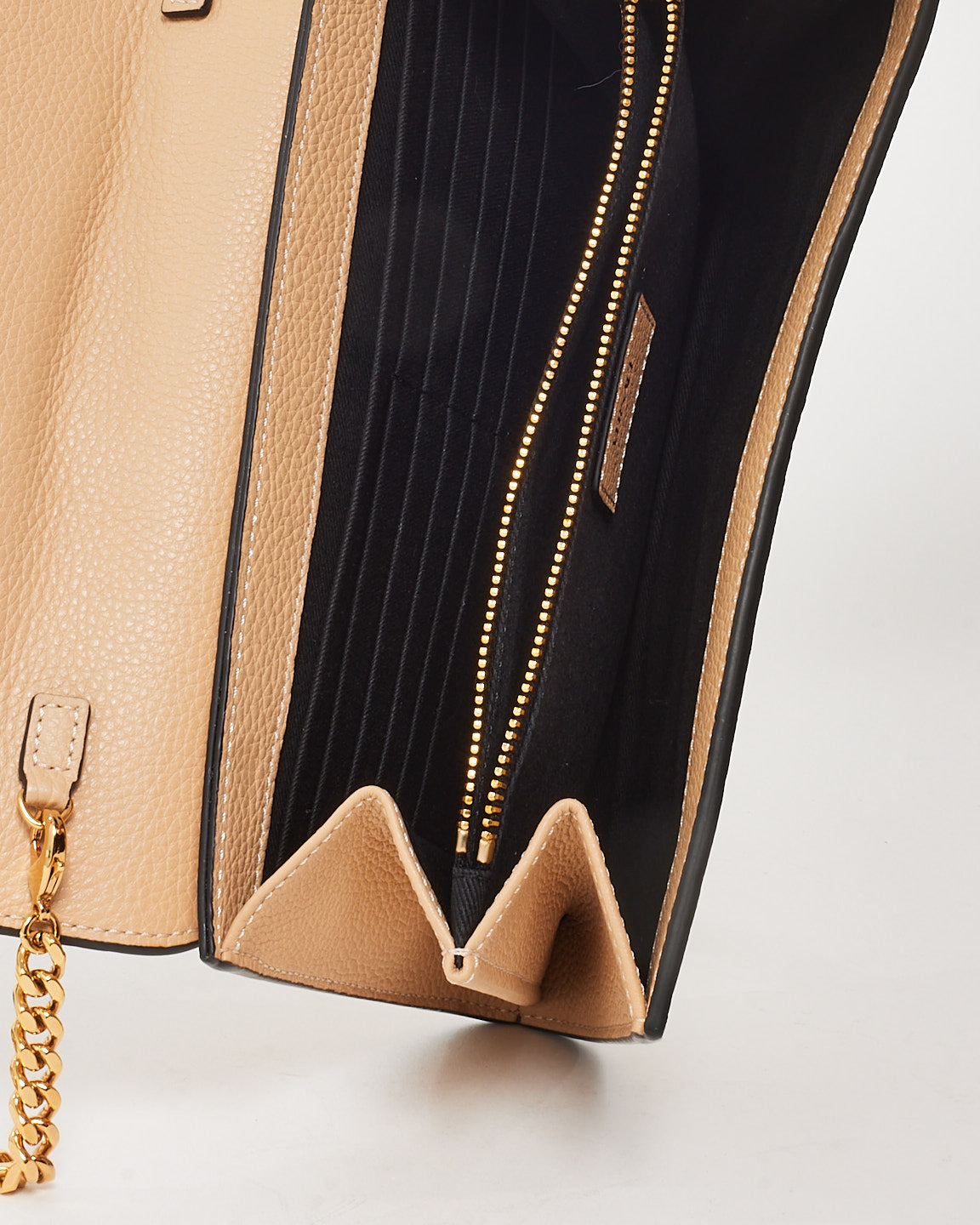 Versace Beige Grained Leather Virtus Logo Wallet on Chain WOC Bag