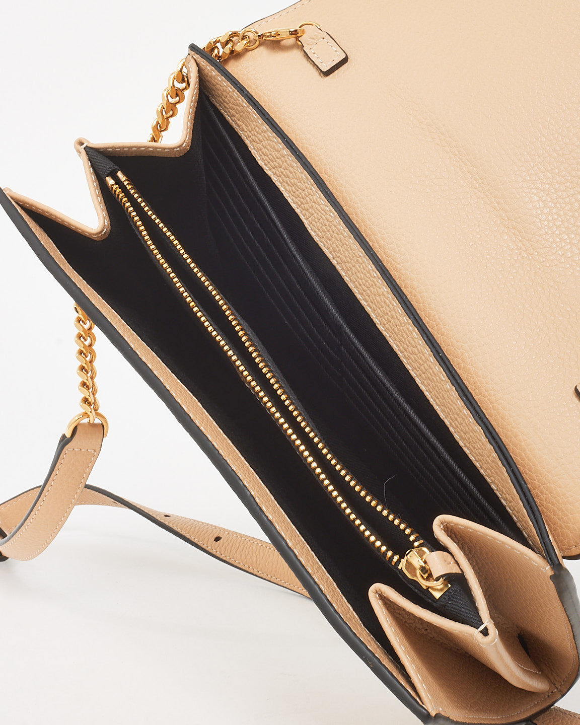 Versace Beige Grained Leather Virtus Logo Wallet on Chain WOC Bag