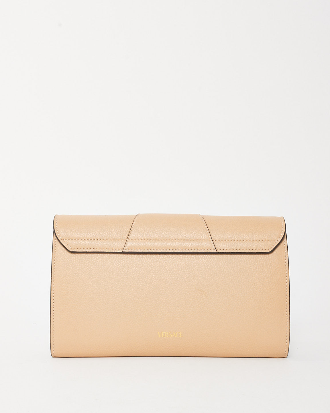 Versace Beige Grained Leather Virtus Logo Wallet on Chain WOC Bag