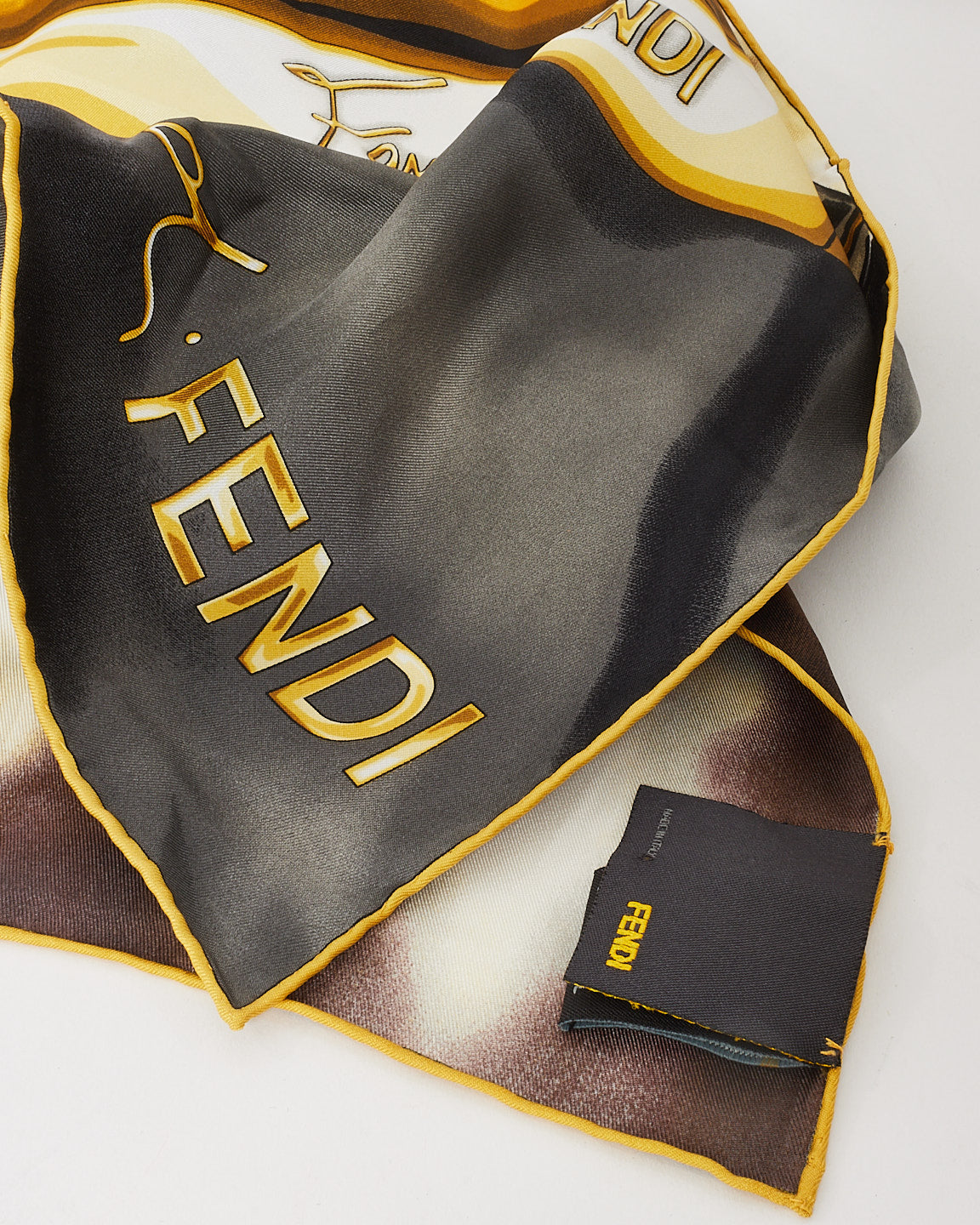 Fendi Brown/Gold/Multi Perfume Fan di Fendi Motif Logo Silk Scarf