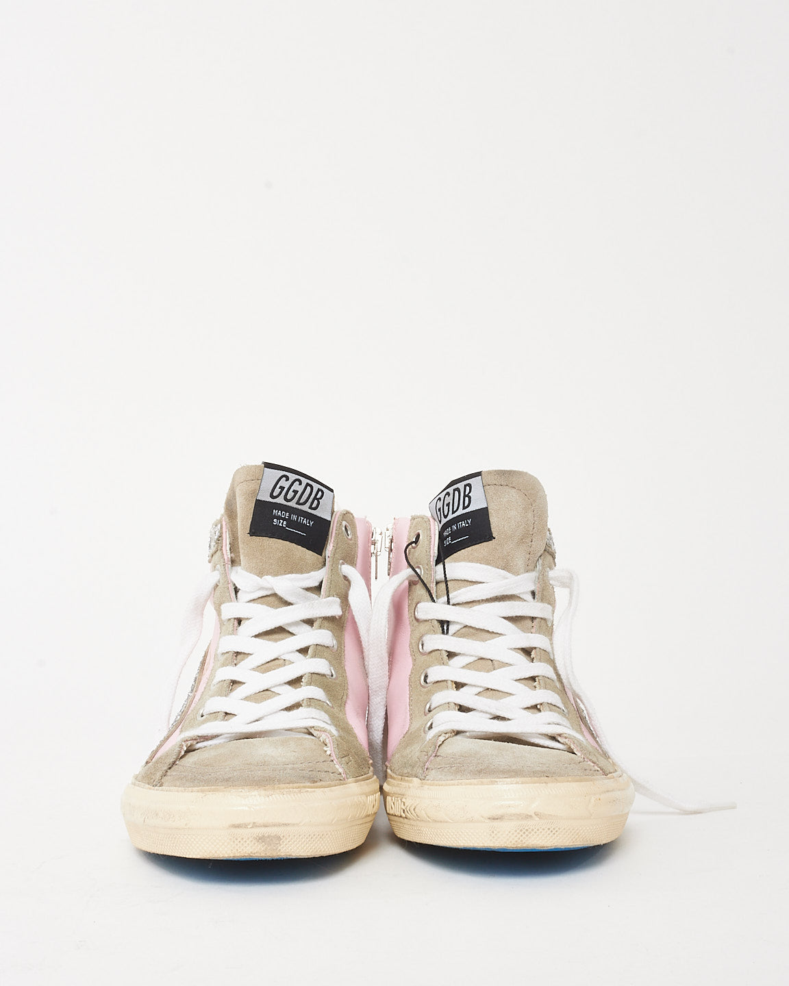 Golden Goose Pink Suede/Beige/Silver Sparkle High-Top Star Sneakers - 38