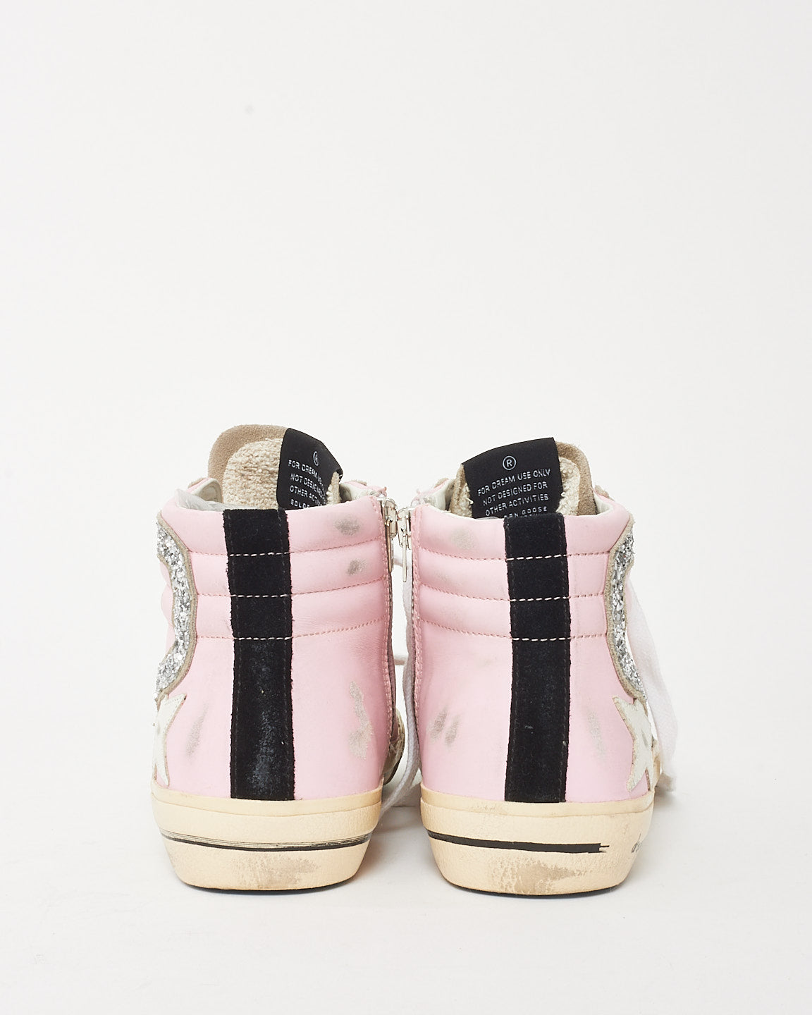 Golden Goose Pink Suede/Beige/Silver Sparkle High-Top Star Sneakers - 38