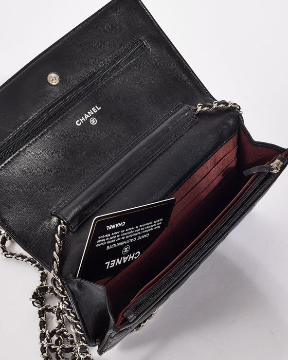 Chanel Black Lambskin Leather Wallet on Chain with Silver Hardware