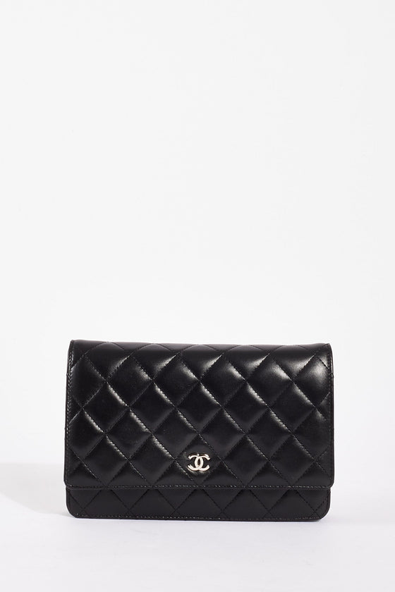 Chanel Black Lambskin Leather Wallet on Chain with Silver Hardware