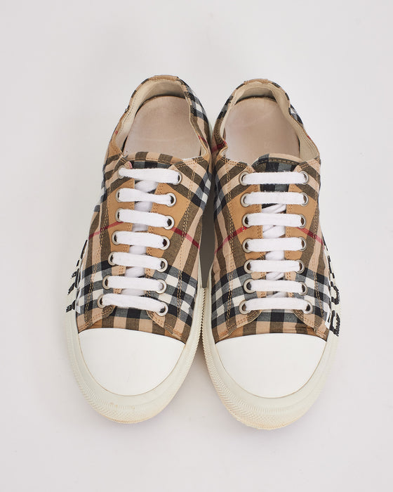 Burberry Beige Canvas Logo Check Print Sneakers - 7