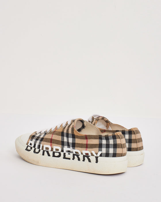 Burberry Beige Canvas Logo Check Print Sneakers - 7