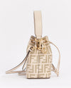 Fendi White PVC and Leather Zucca Print Mini "Mon Tresor" Drawstring Bucket Bag