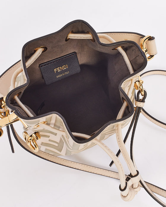 Fendi White PVC and Leather Zucca Print Mini "Mon Tresor" Drawstring Bucket Bag