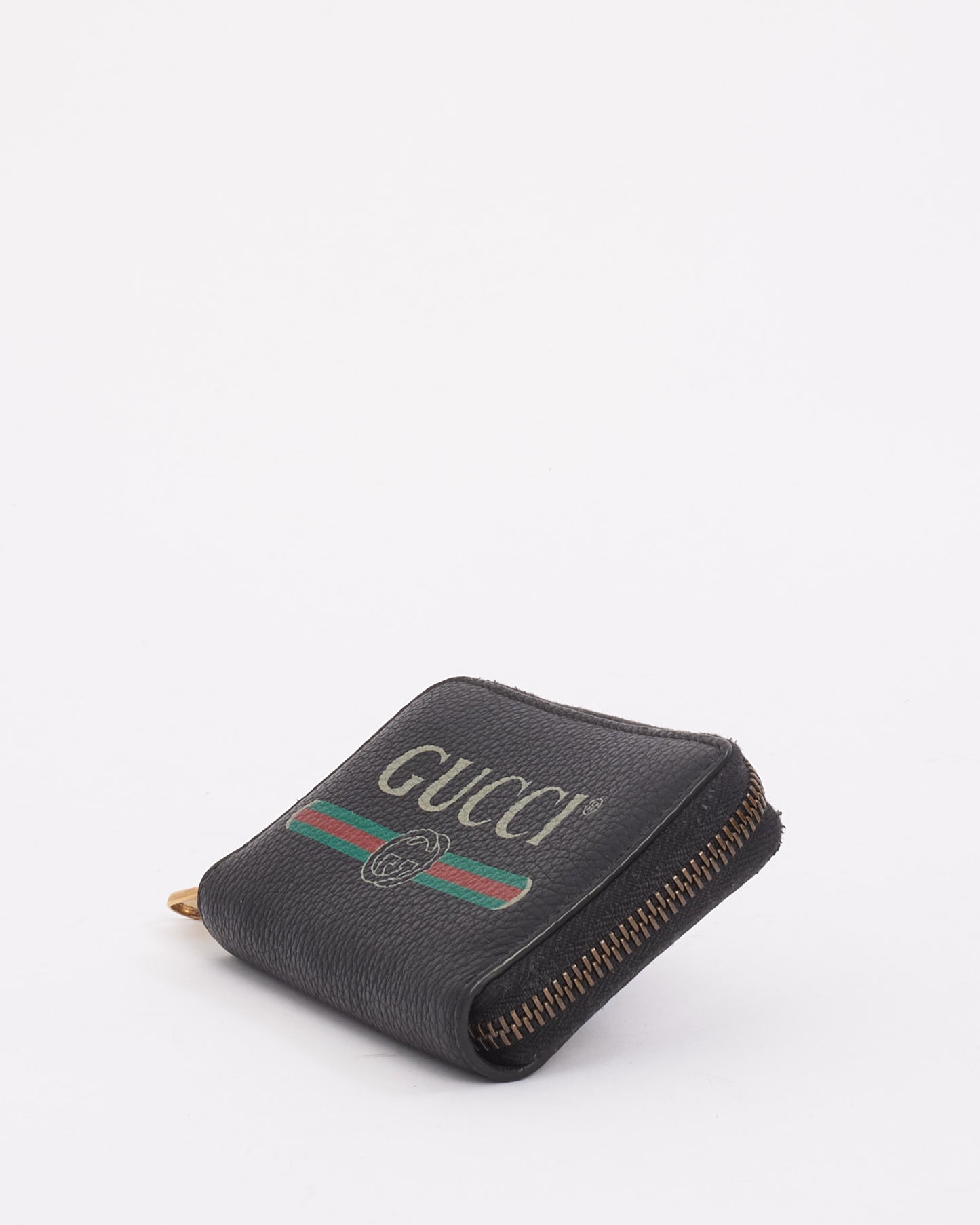 Portefeuille porte-cartes zippé avec logo en cuir noir Gucci