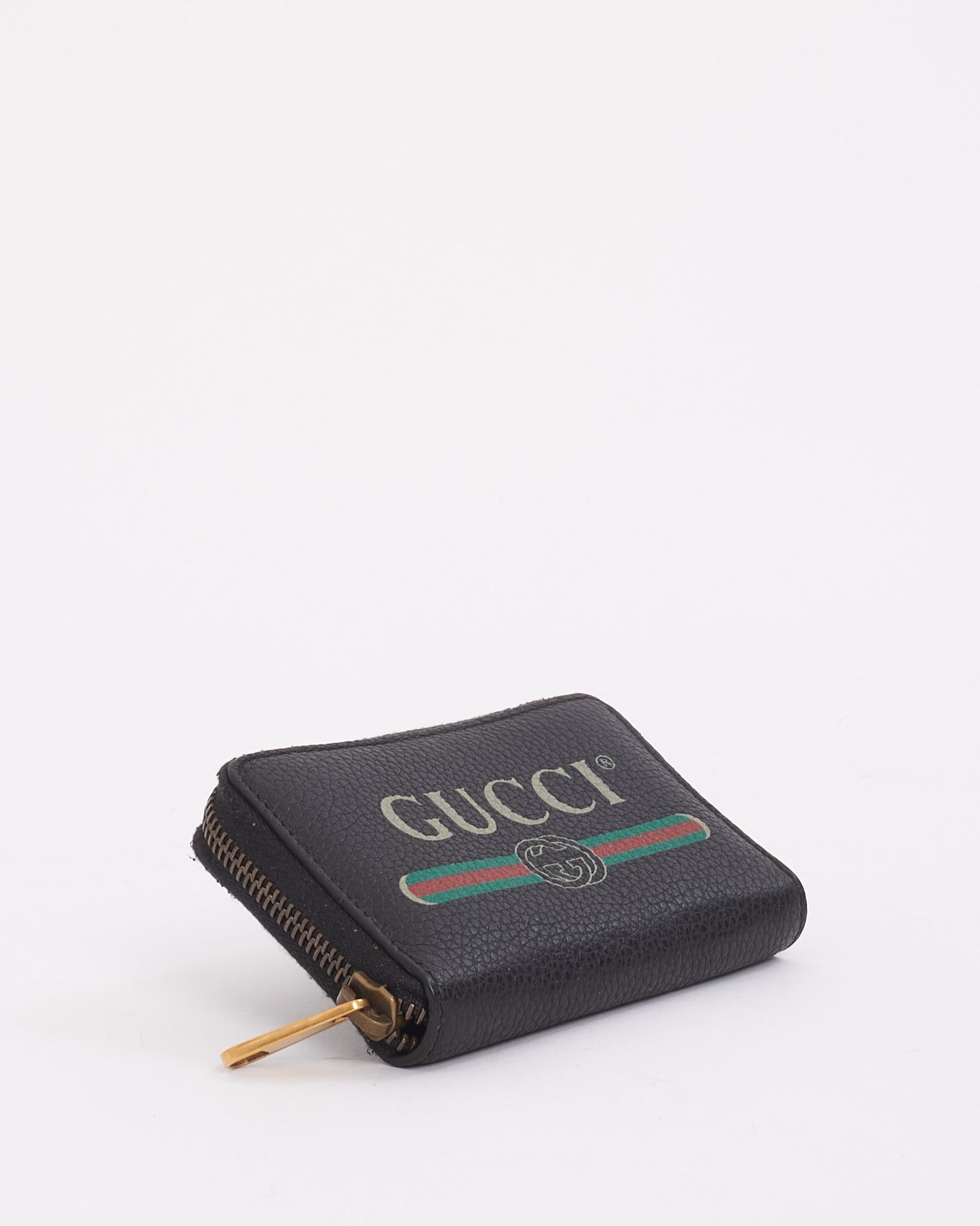 Gucci Black Leather Logo Zip Around Card Case Wallet