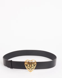  Gucci Black Leather Gold Heart Crest Buckle Belt 90/36