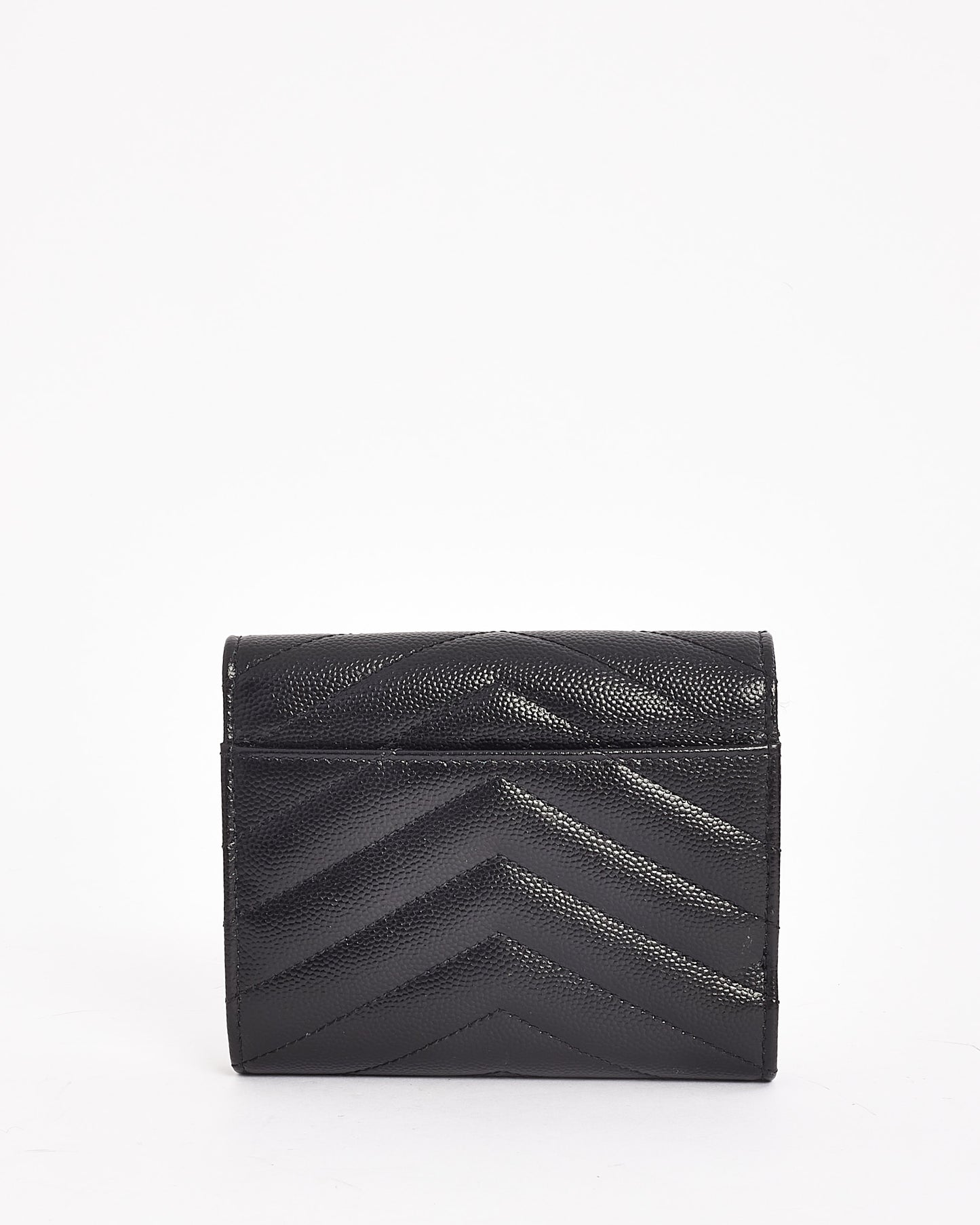 Saint Laurent Black Grain de Poudre Embossed Leather Cassandre Matlasssé Small Envelope Wallet
