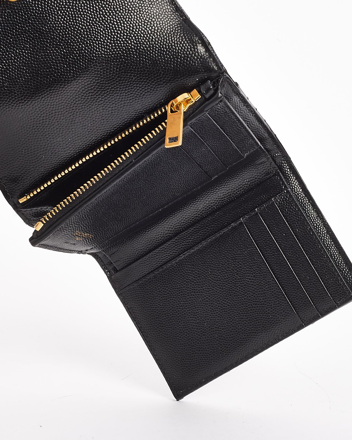 Saint Laurent Black Grain de Poudre Embossed Leather Cassandre Matlasssé Small Envelope Wallet