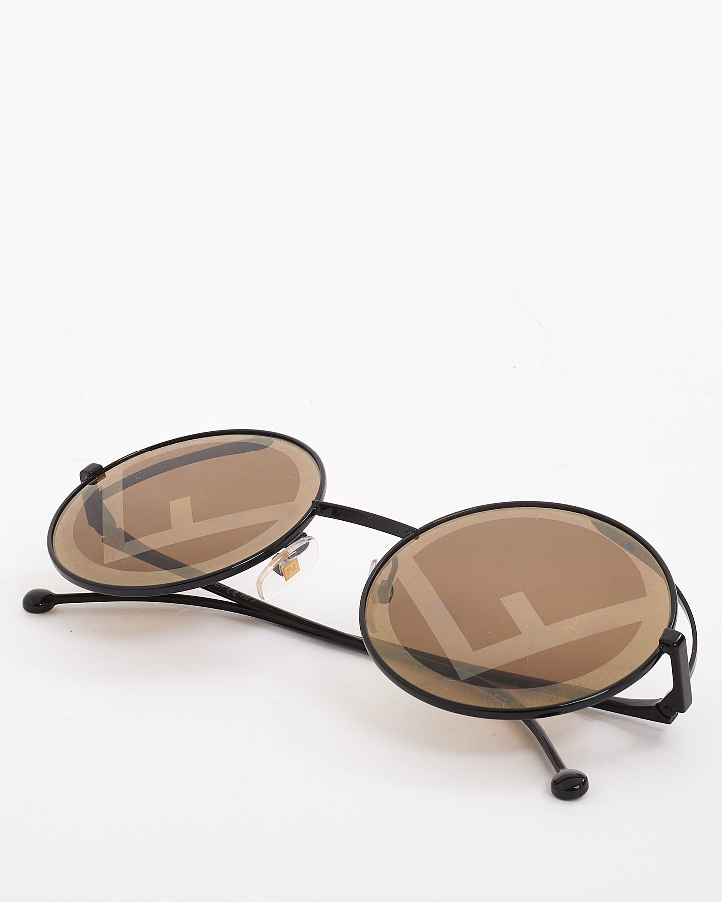 Fendi Black Metal Round Hologram Logo Lens FF0343 Sunglasses