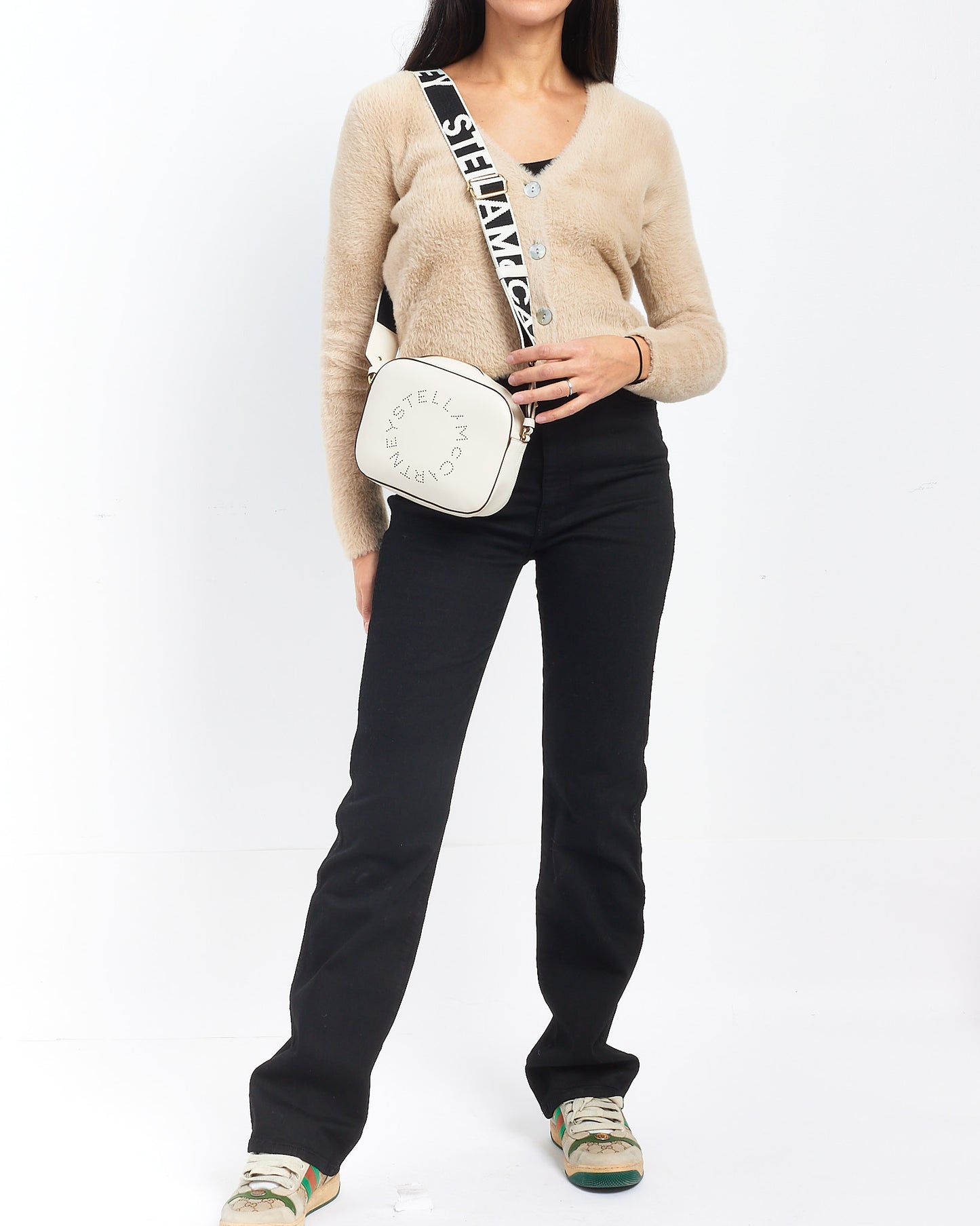 Stella McCartney White Vegan Leather Logo Crossbody Bag