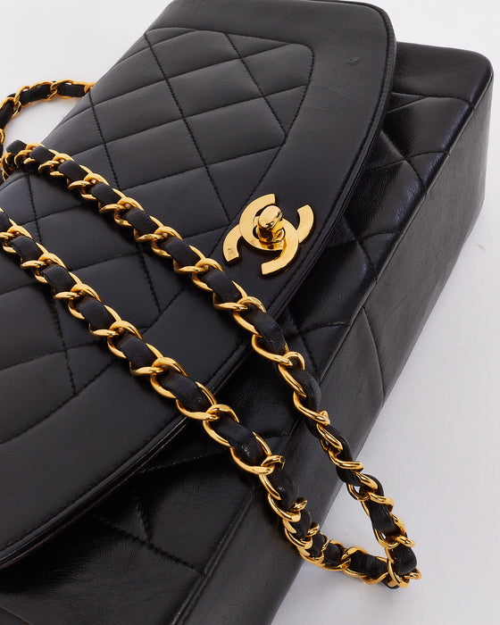 Chanel Vintage Black Leather Medium Diana Flap Shoulder Bag