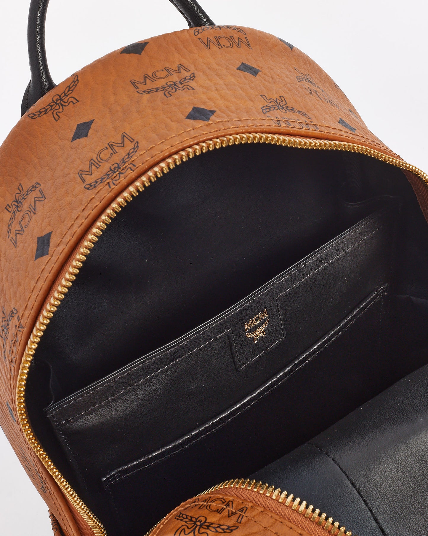 MCM Tan Leather Logo Visetos Small Backpack