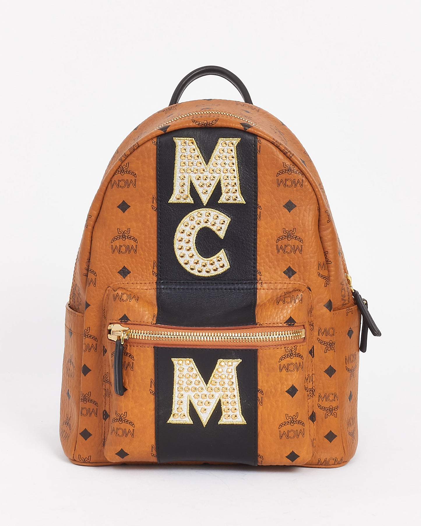 MCM Tan Leather Logo Visetos Small Backpack