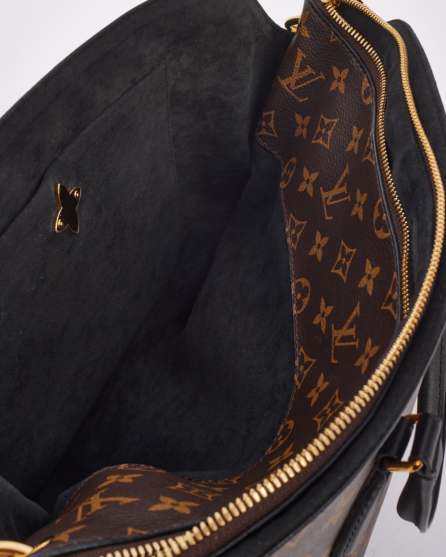 Louis Vuitton Cabas zippé à fleurs en toile monogram noire MM