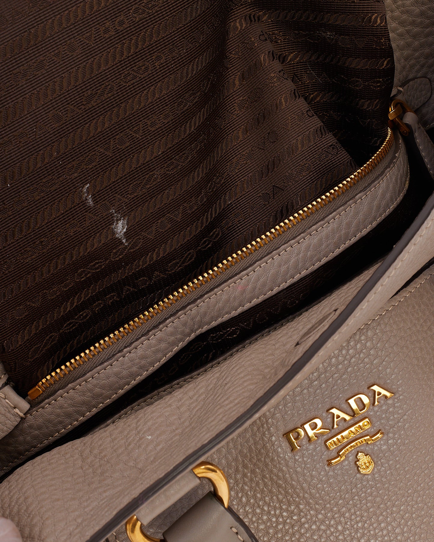 Prada Grey Daino Leather Two Way Tote Bag with Strap