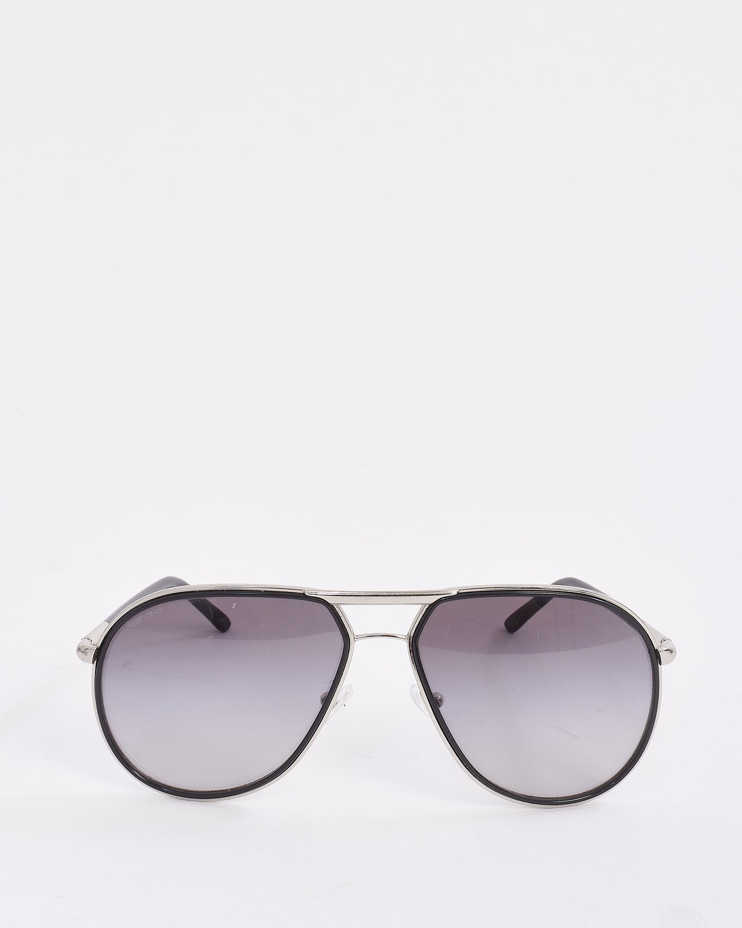 Prada Black and Silver Metal Aviator Sunglasses