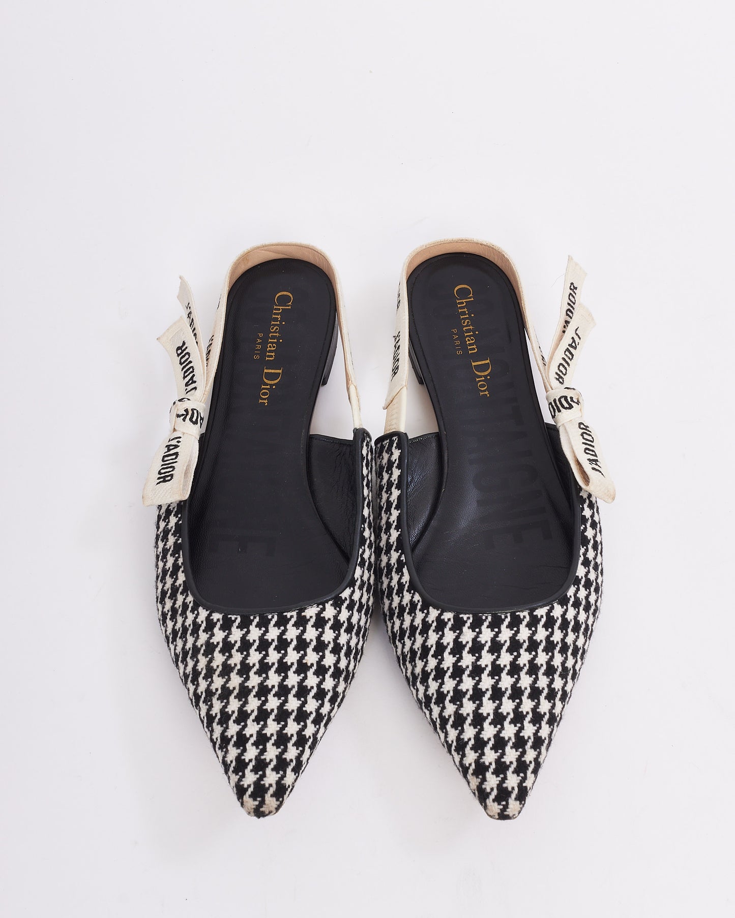 Chaussures plates à bride arrière J'adior en laine pied-de-poule noir et blanc Dior - 39,5