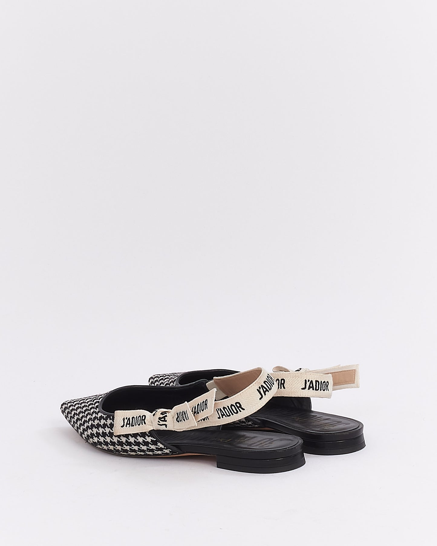 Chaussures plates à bride arrière J'adior en laine pied-de-poule noir et blanc Dior - 39,5