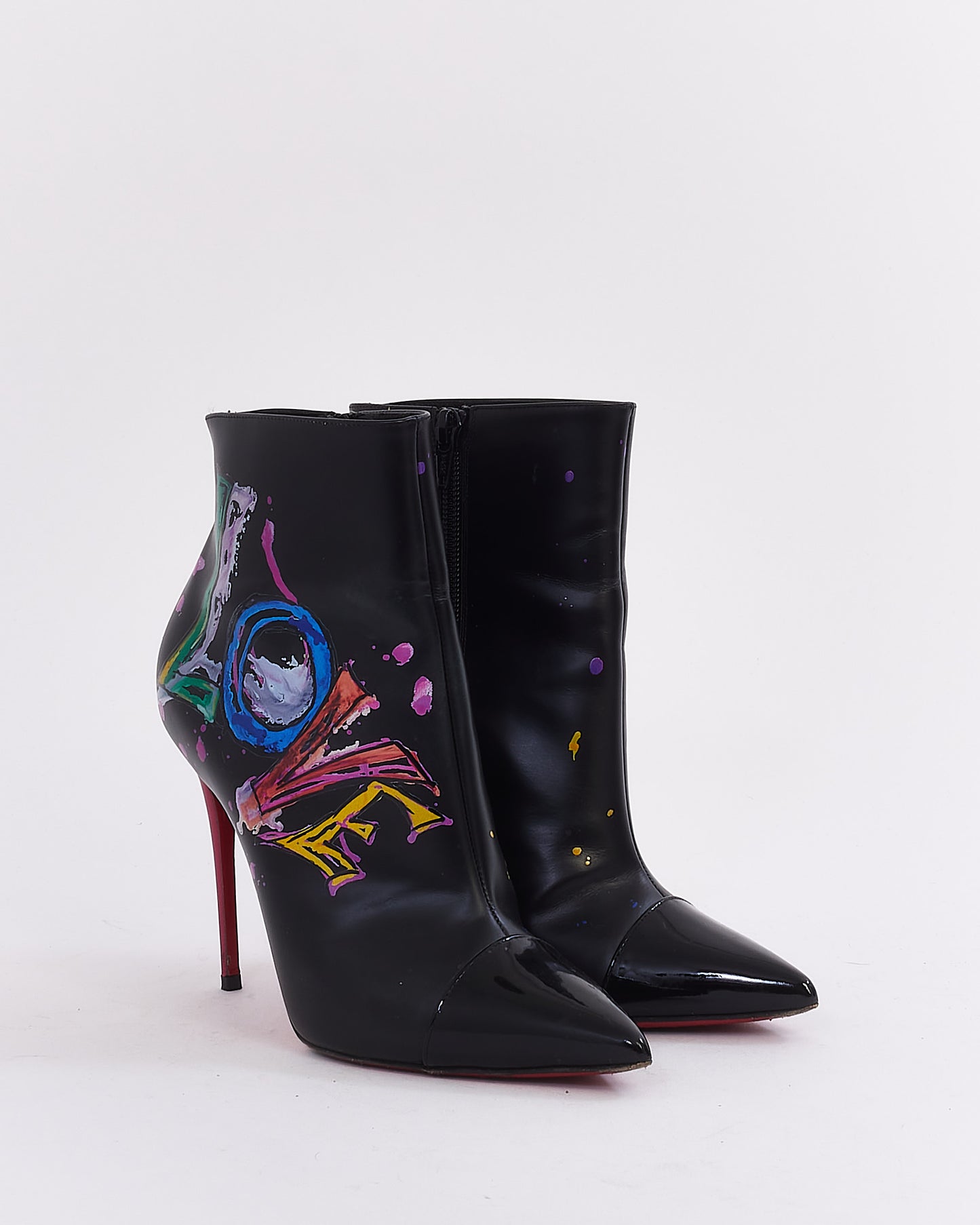 Christian Louboutin Black Leather LOVE So Kate Booty Ankle Boots - 37