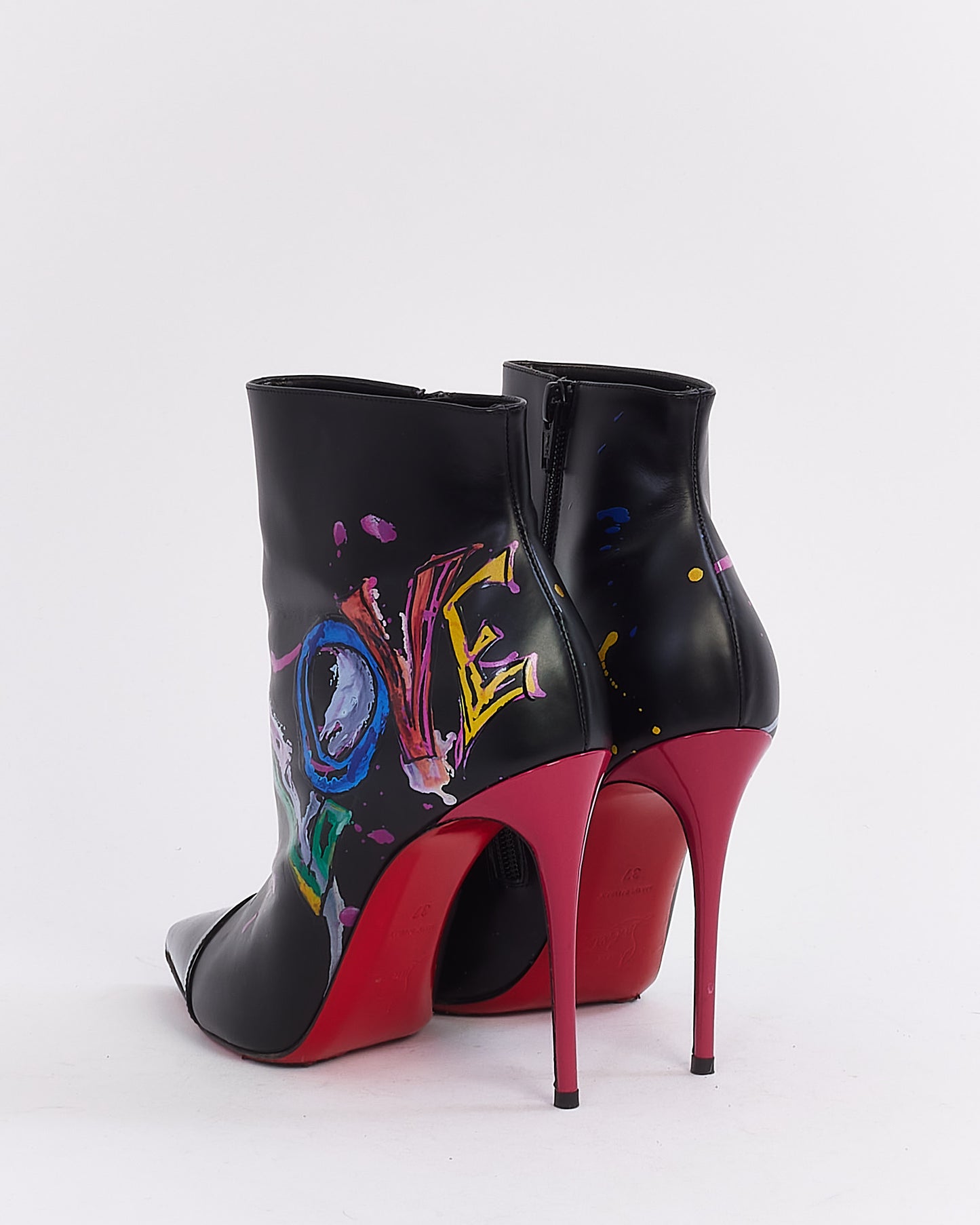 Christian Louboutin Black Leather LOVE So Kate Booty Ankle Boots - 37