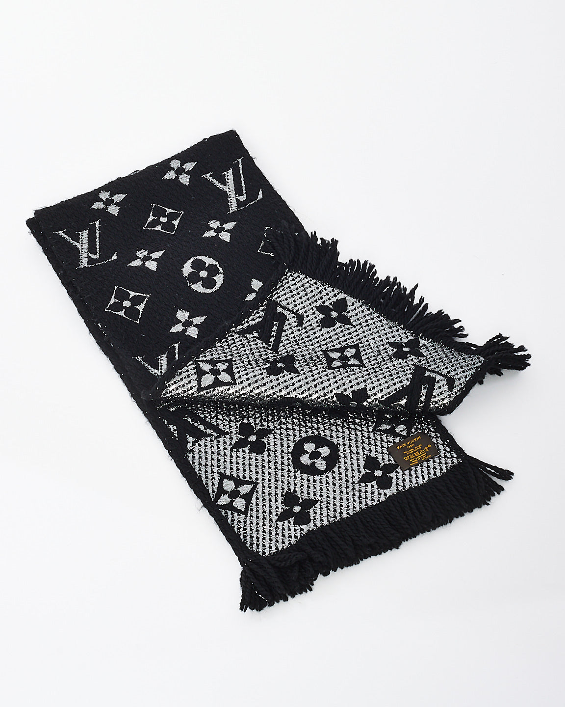 Louis Vuitton Black/Silver Logo Mania Wool Scarf