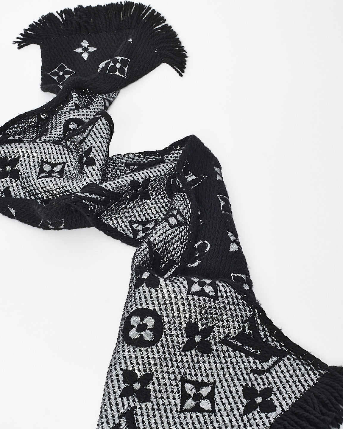Louis Vuitton Black/Silver Logo Mania Wool Scarf
