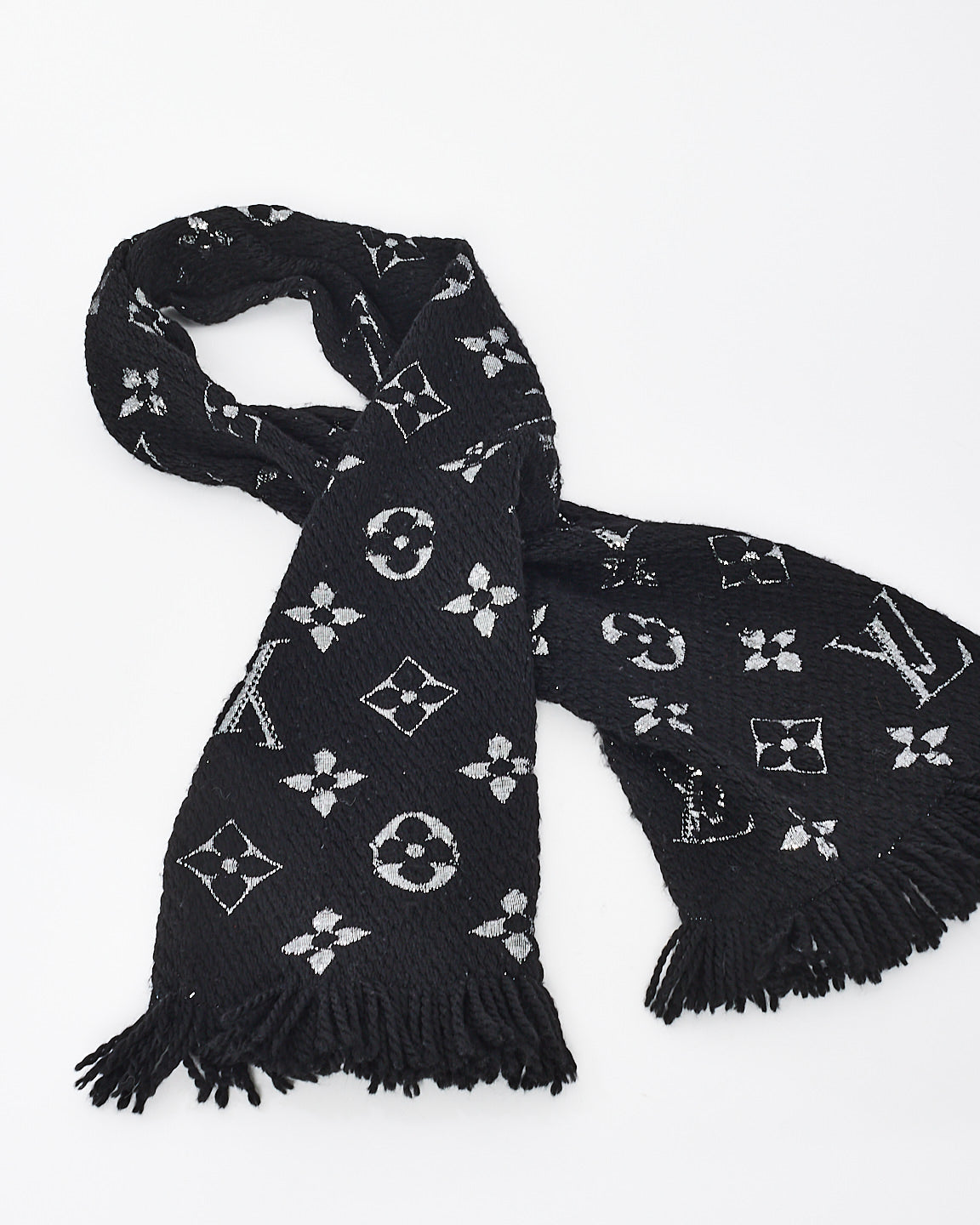Écharpe en laine Louis Vuitton noir/argent Logo Mania