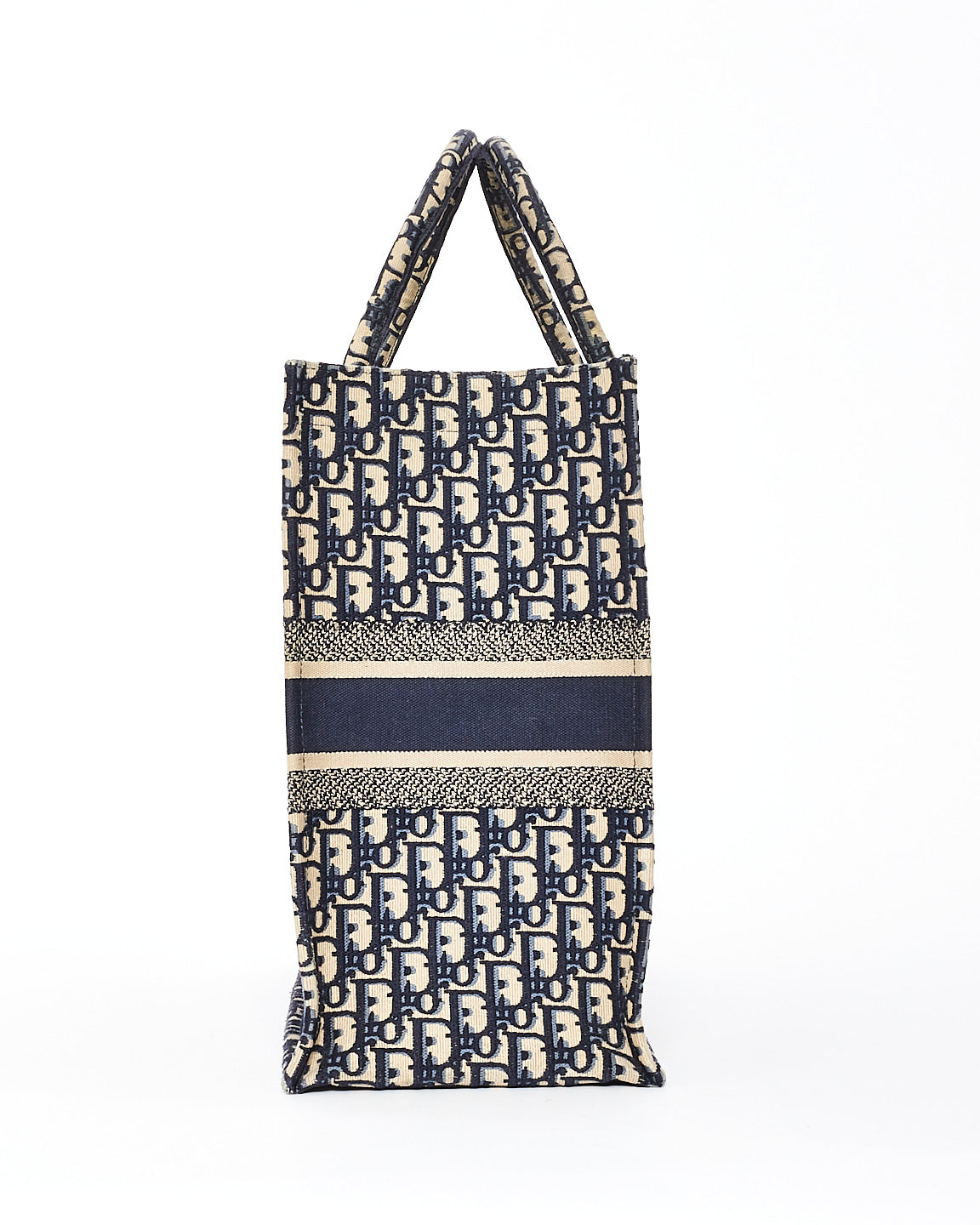 Dior Navy Blue Oblique Canvas Embroidery Large Book Tote Bag
