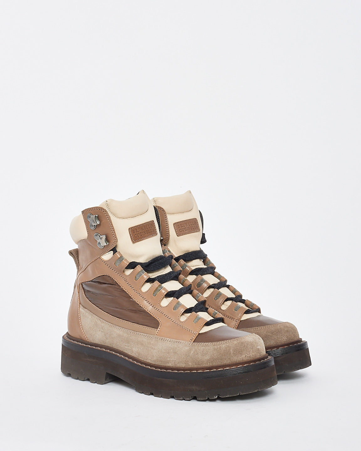 Brunello Cucinelli Brown Nylon/Leather Combat Boots - 37.5